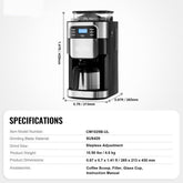 Coffee Maker with Grinder, 8 Cup Coffee Machine, Grind and Brew Coffee Maker with 3 Brew Strength Control, 24-Hour Timer for Auto Brew, for Home Office Restaurant